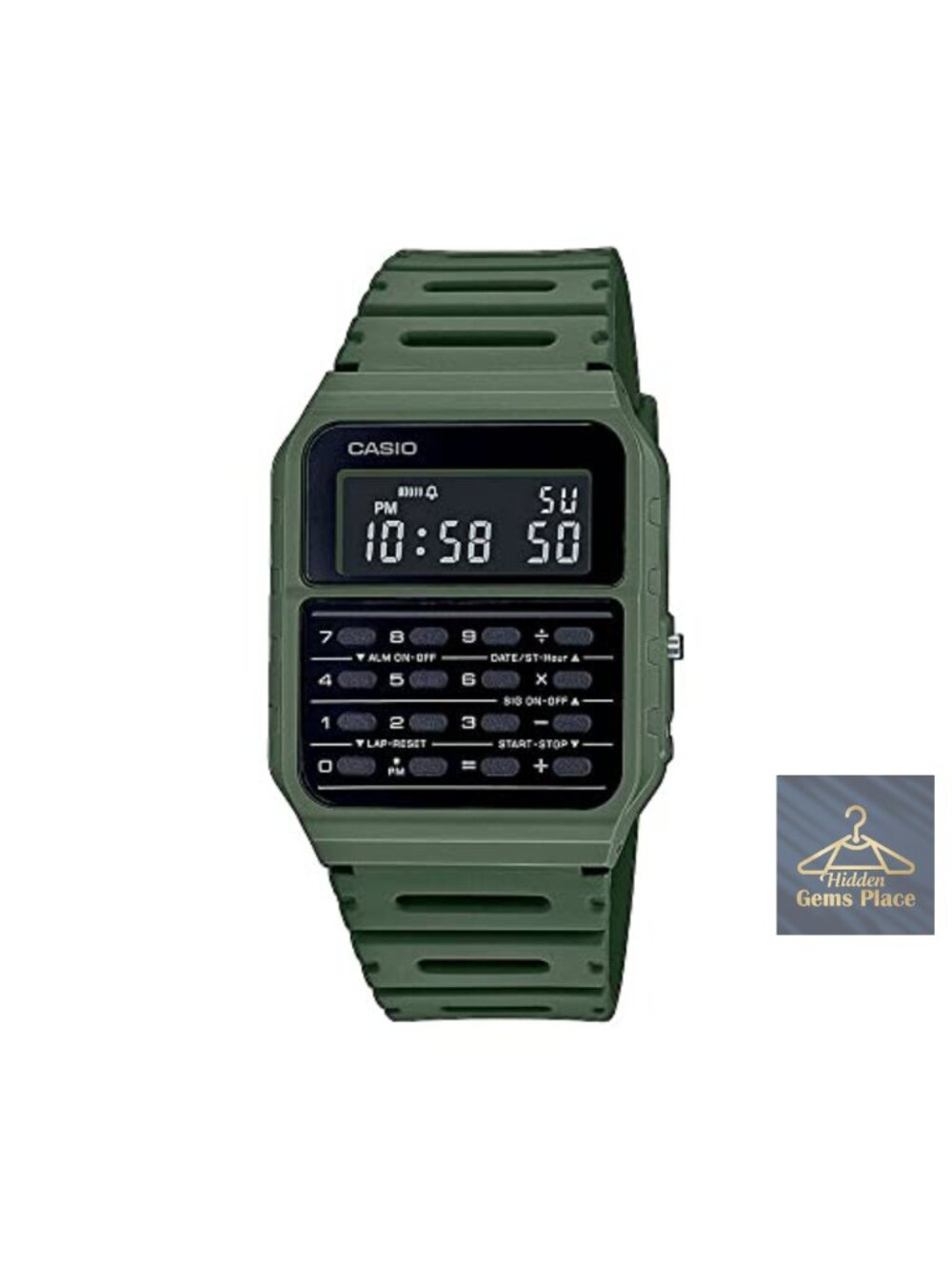 Classic Digital Quartz Calculator Wristwatch for Men - Green Resin Case, Square